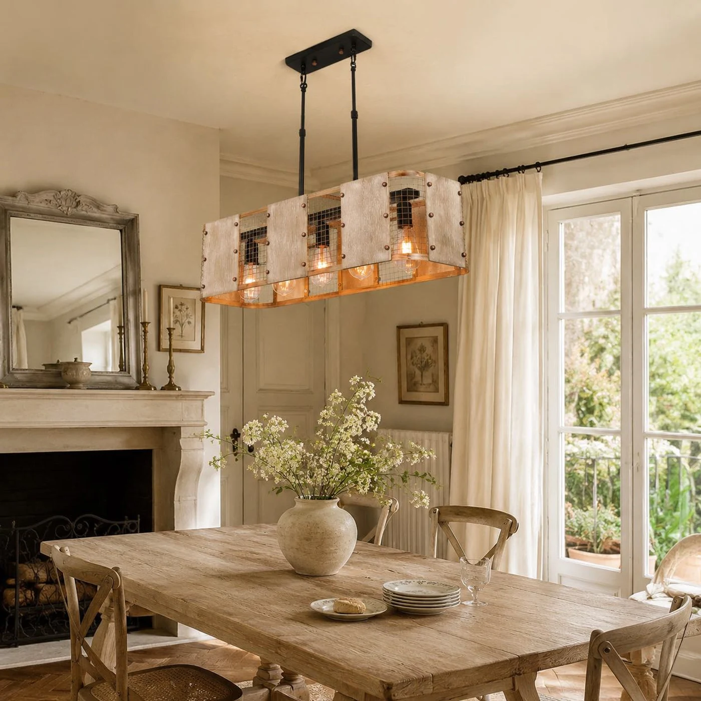 Warme hanglamp boven de eettafel