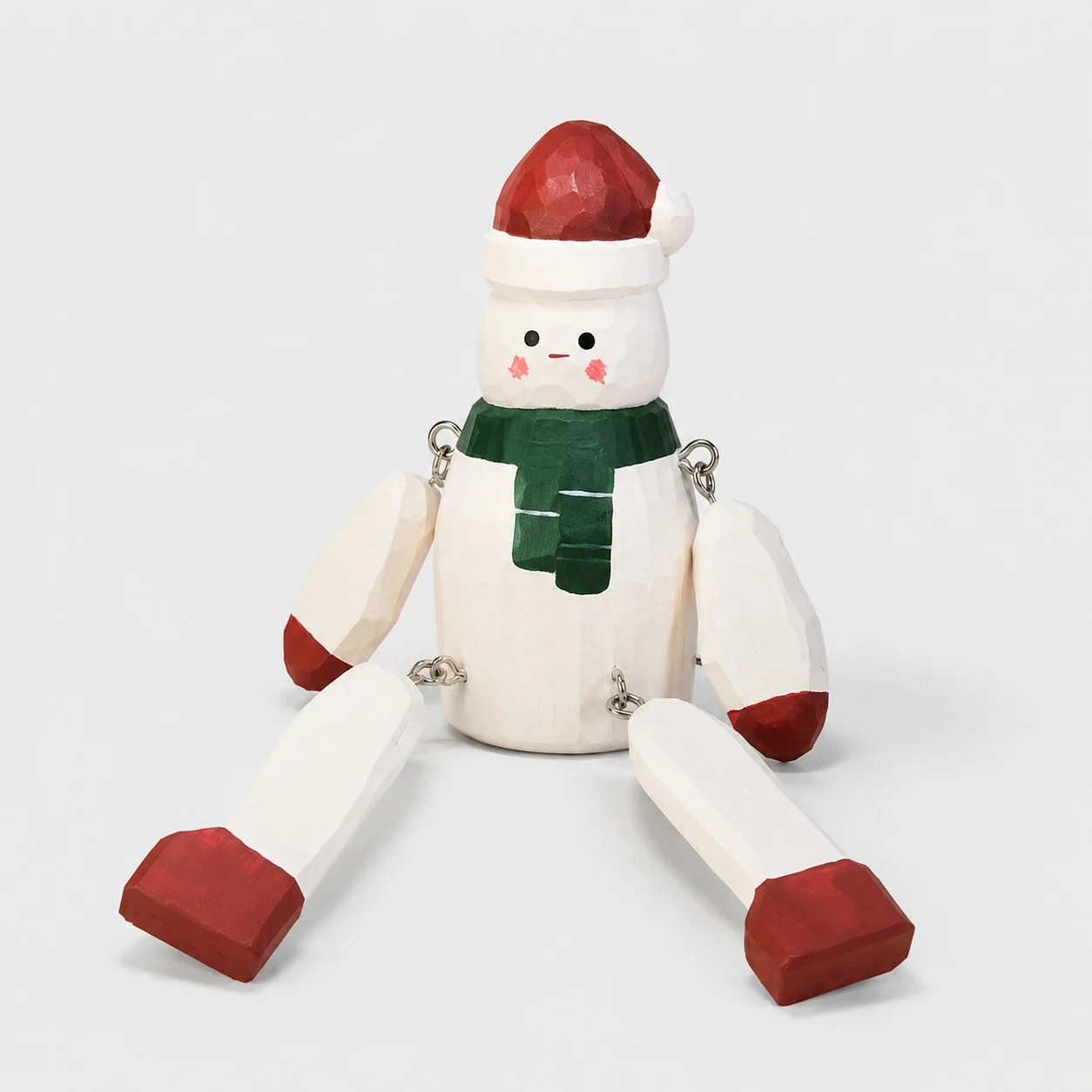 Adorno de muñeco de nieve gris de madera tallado a mano