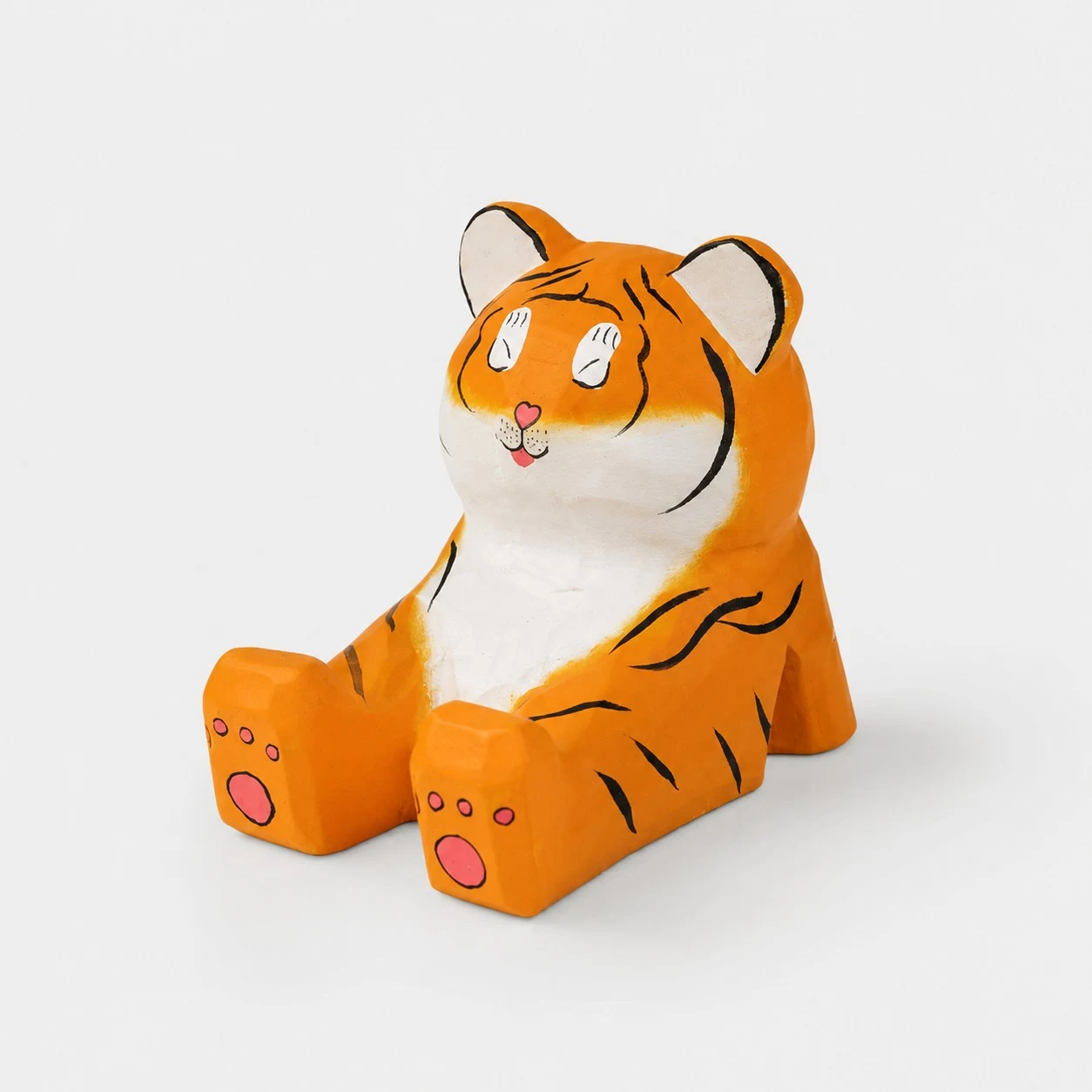 Soporte para teléfono de madera tallada a mano con forma de animal, Pequeño Tigre