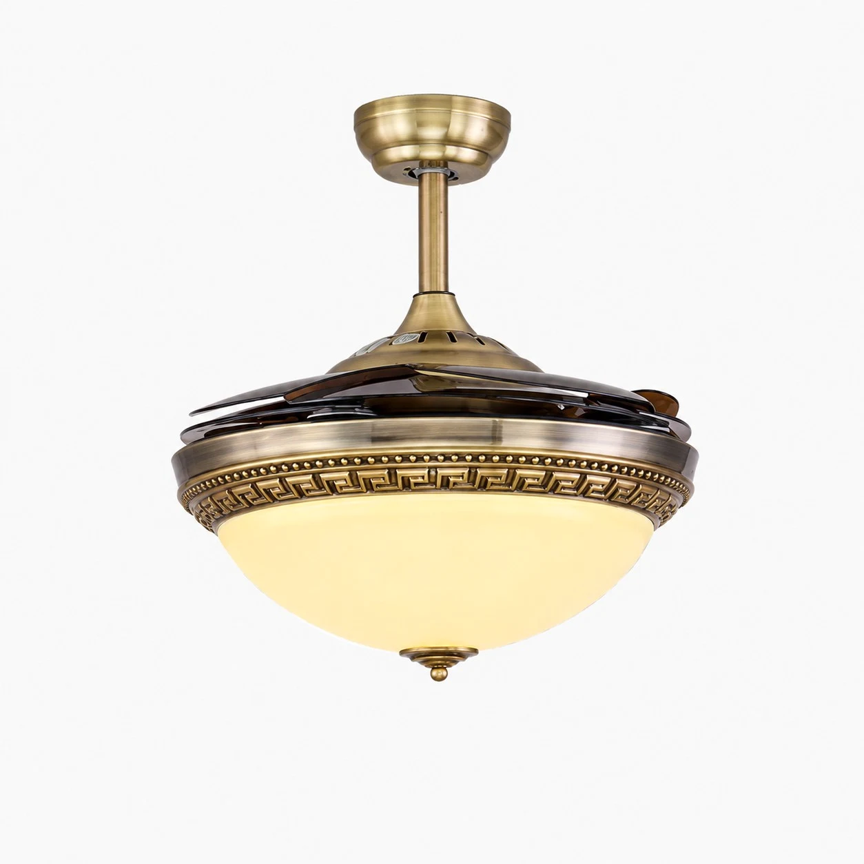 Antique brass retractable ceiling fan light style C