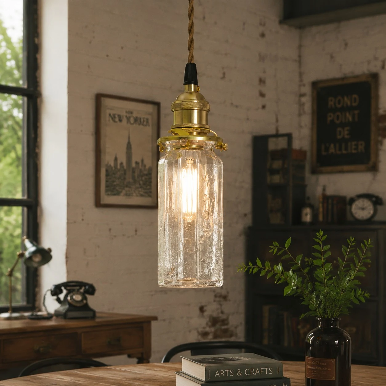 Pendant light in a warm retro room