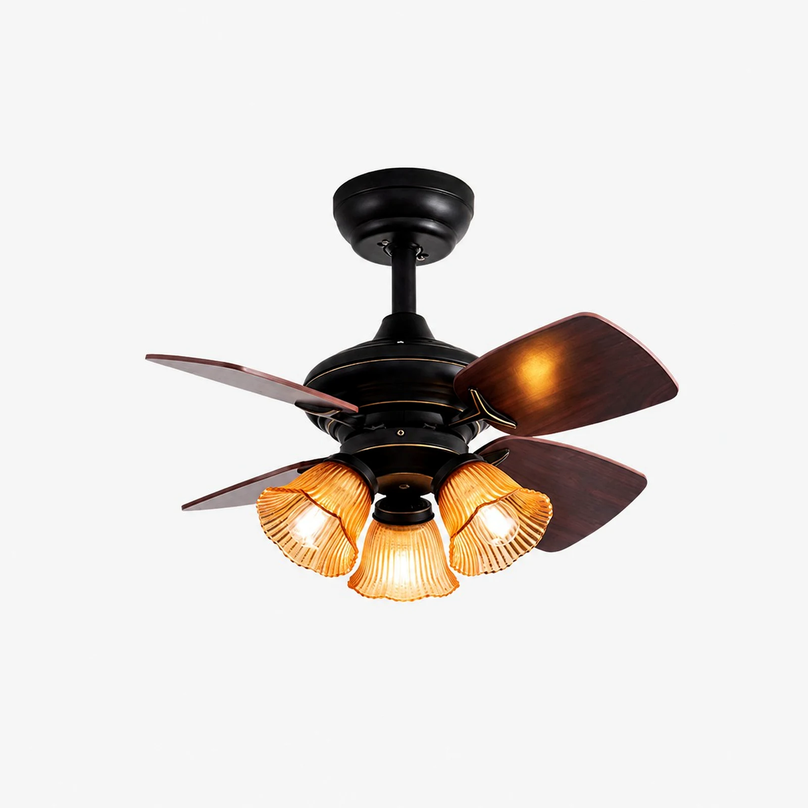 Hanging rod style black amber glass ceiling fan light