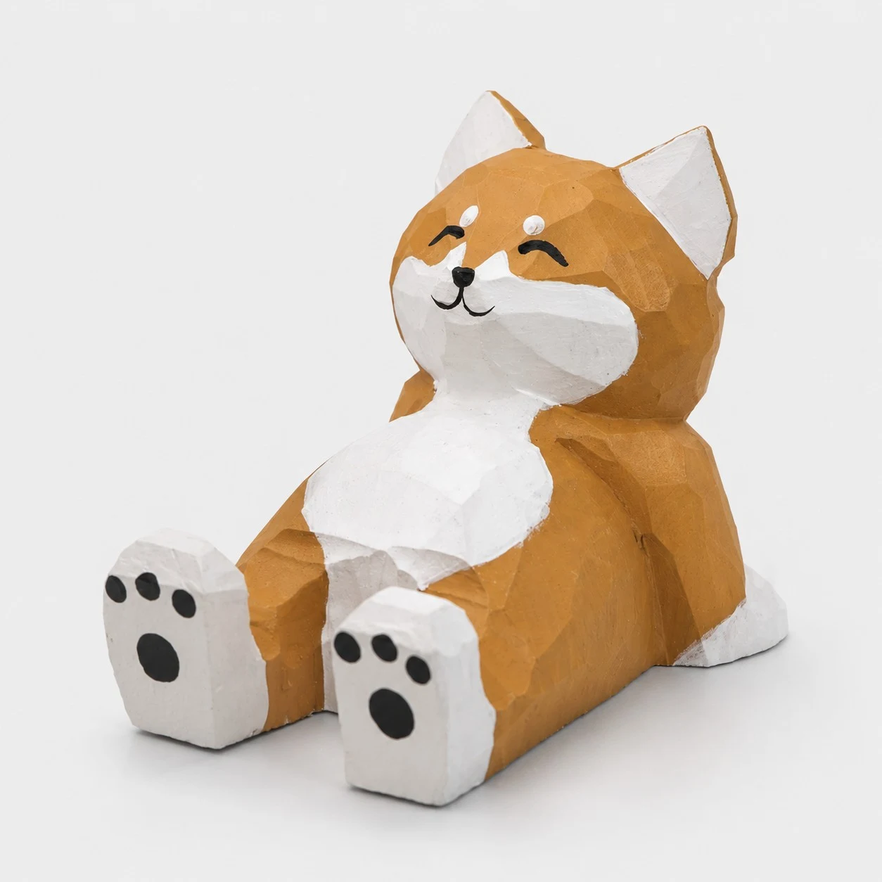 Soporte para teléfono de madera tallado a mano con forma de Shiba Inu tumbado