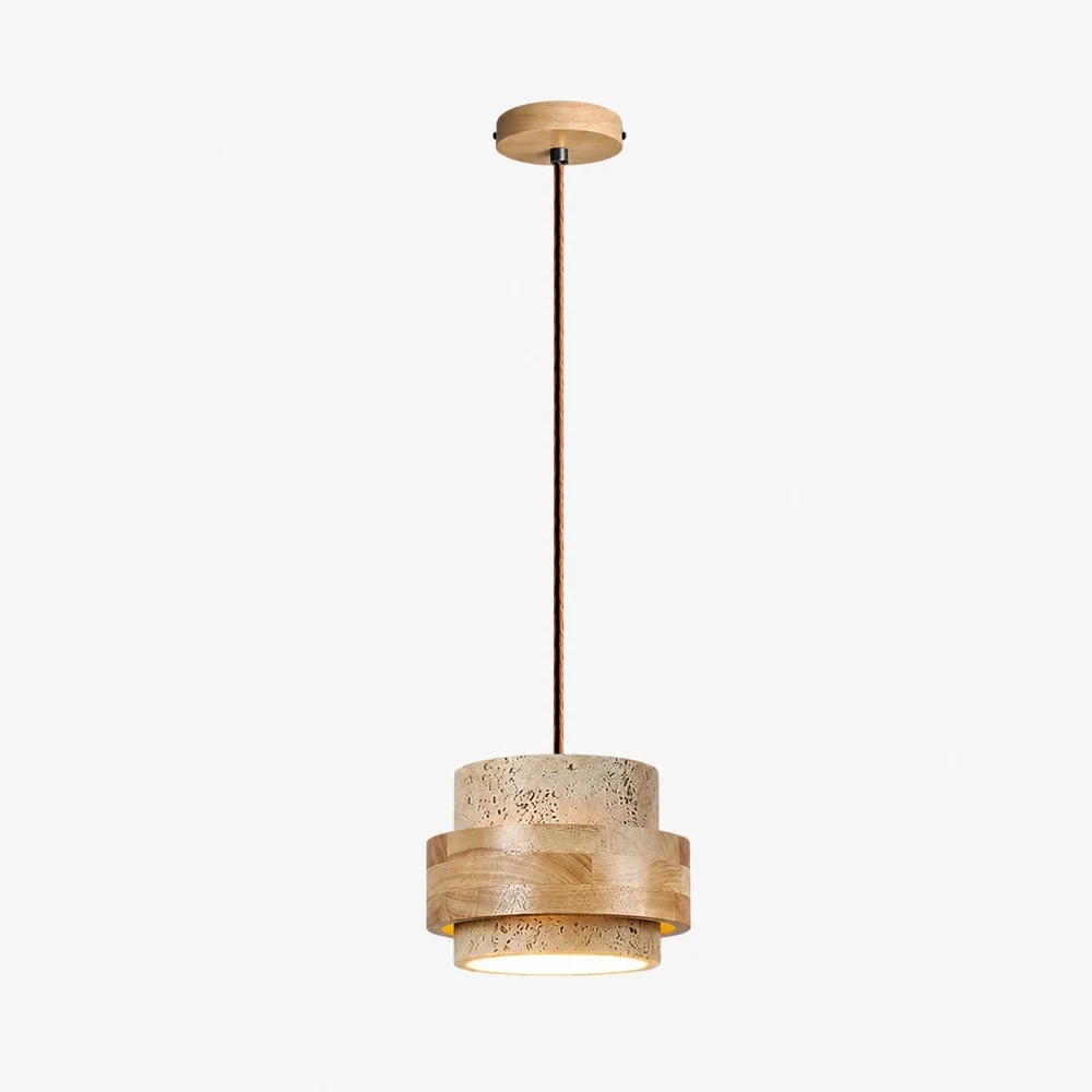 Lampada a sospensione standard a 1 testa in legno di travertino, vista completa