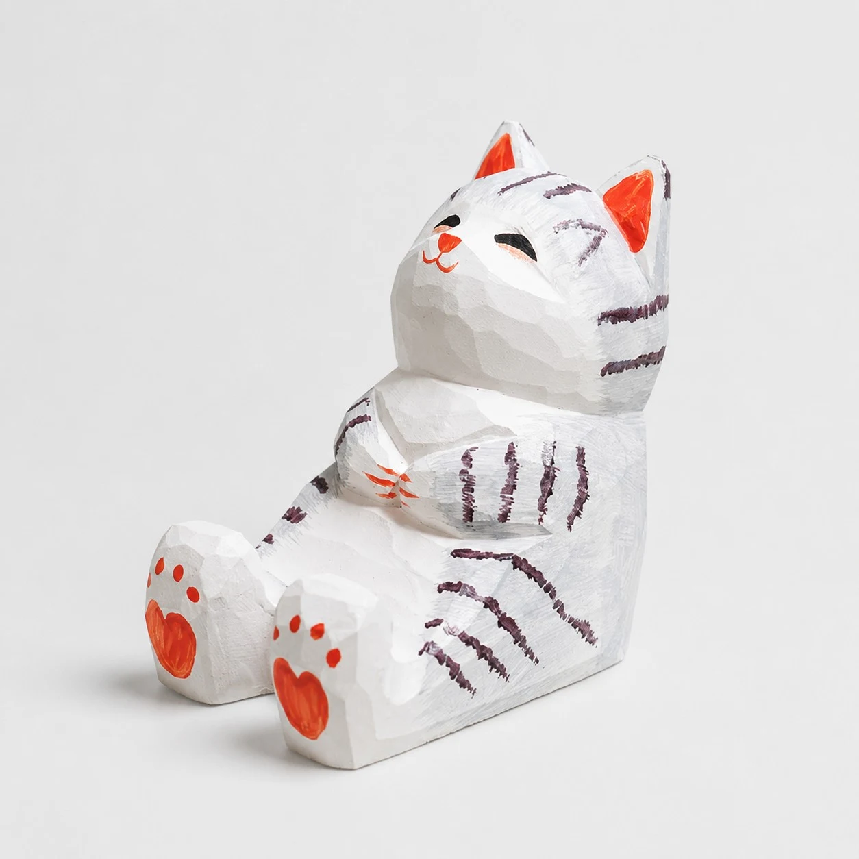 Soporte para teléfono de madera con forma de gato tallado a mano
