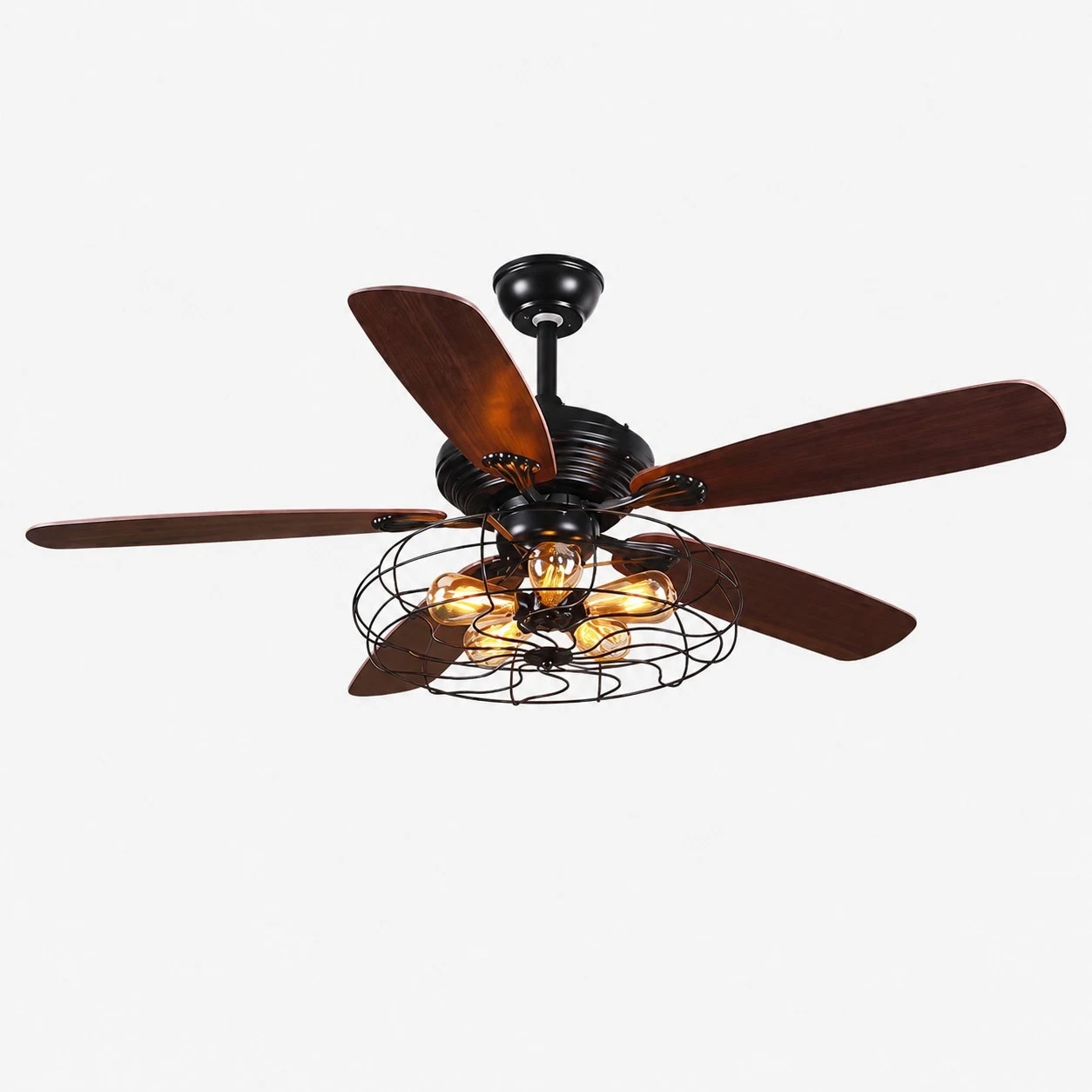 Black A style wood blade ceiling fan light, 122 cm / 48″