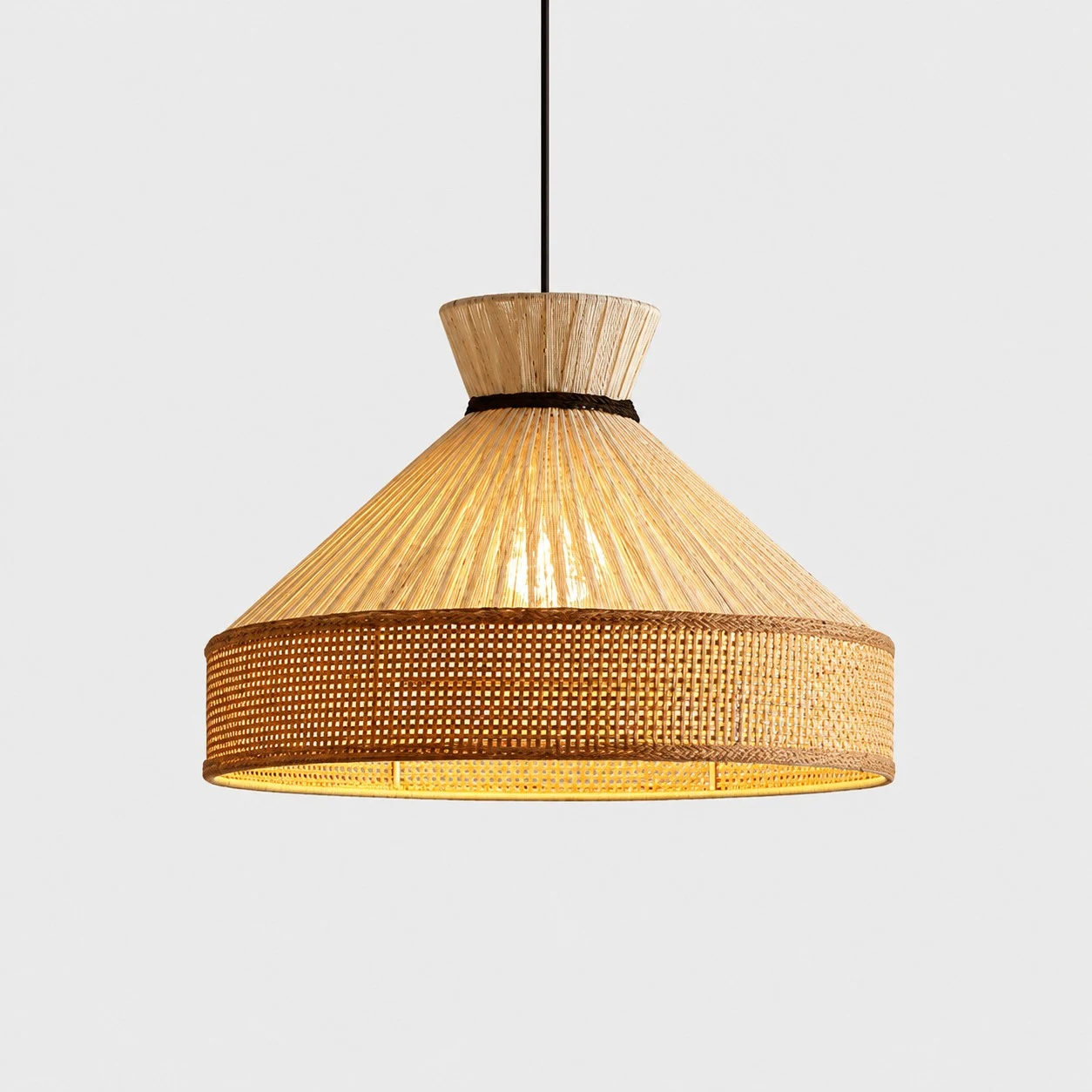 Shade A woven fabric cone pendant light