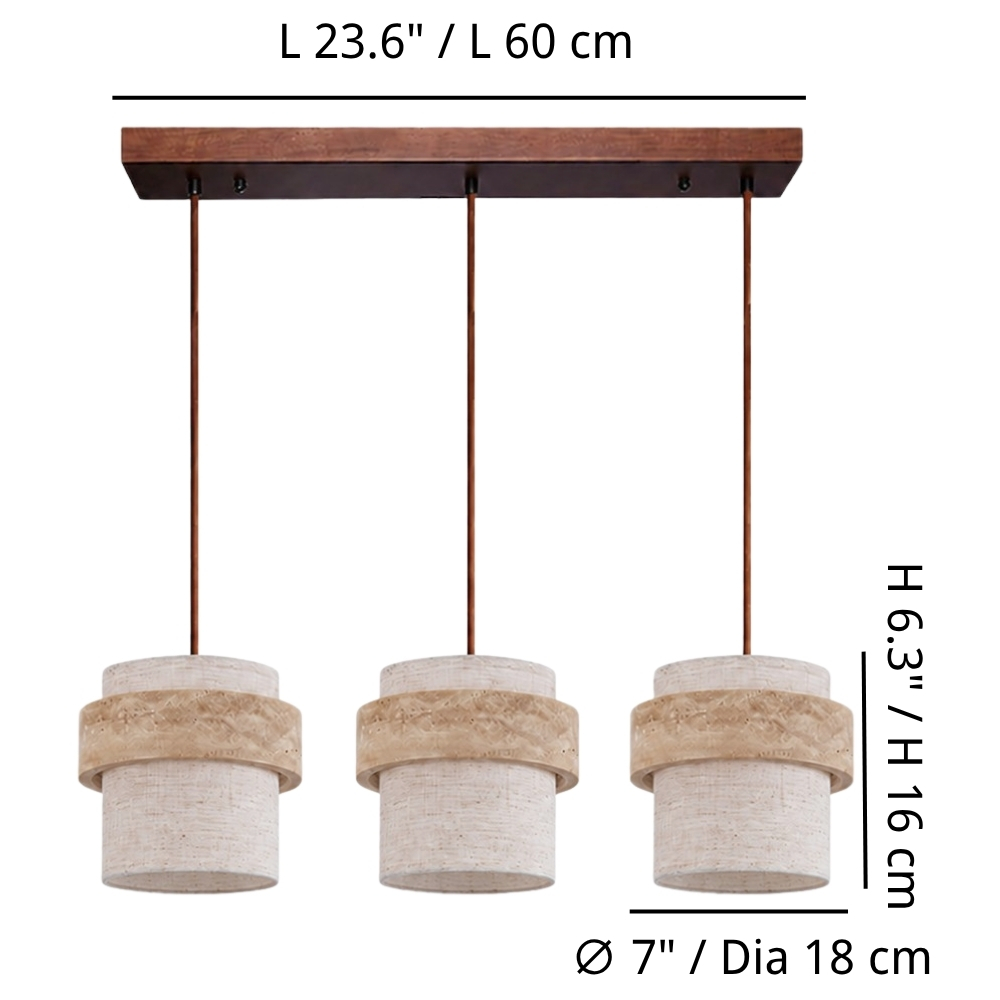 Dimensioni del ciondolo a 3 teste in tessuto travertino: vedi le dimensioni.
