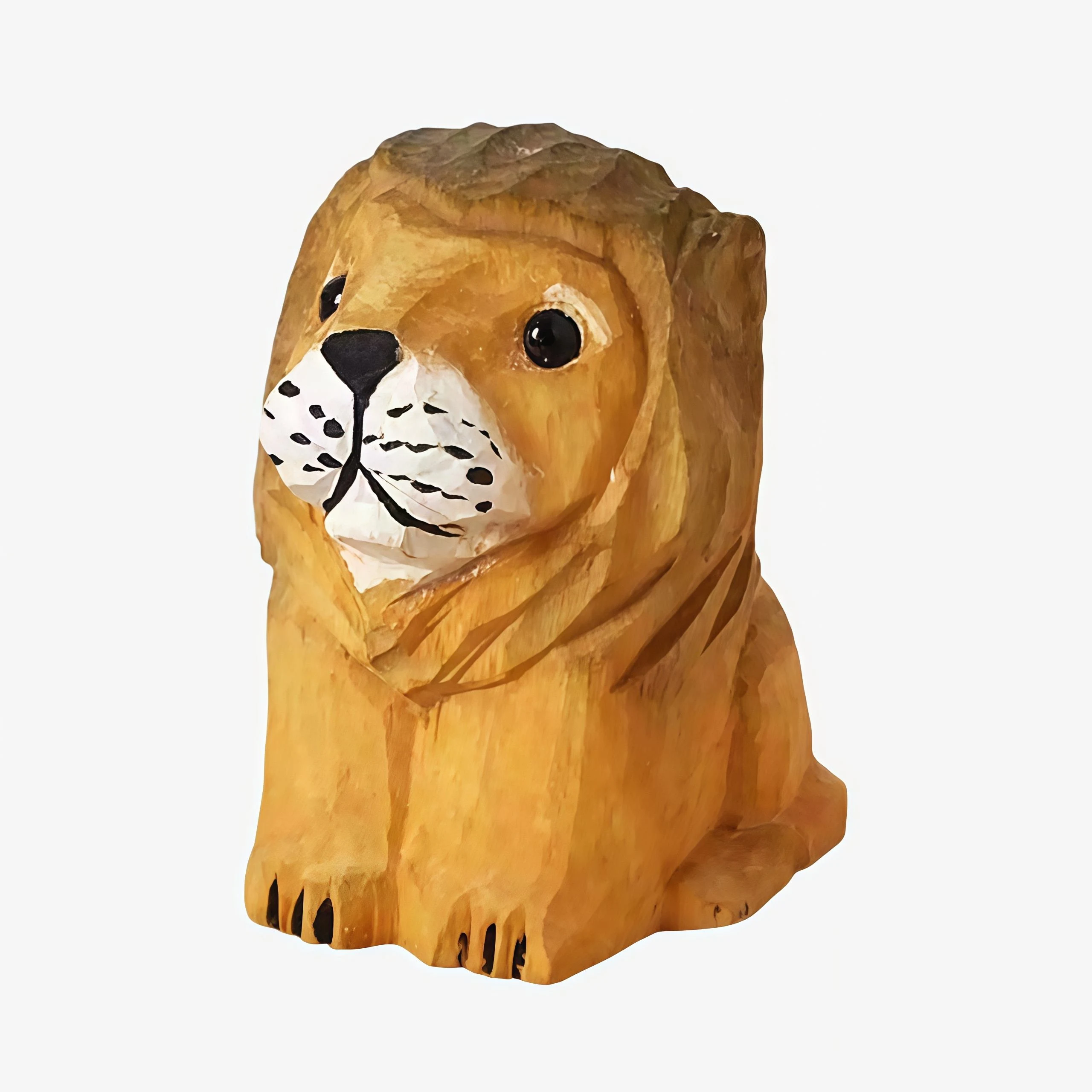 Figura de león de madera tallada a mano, madera natural.