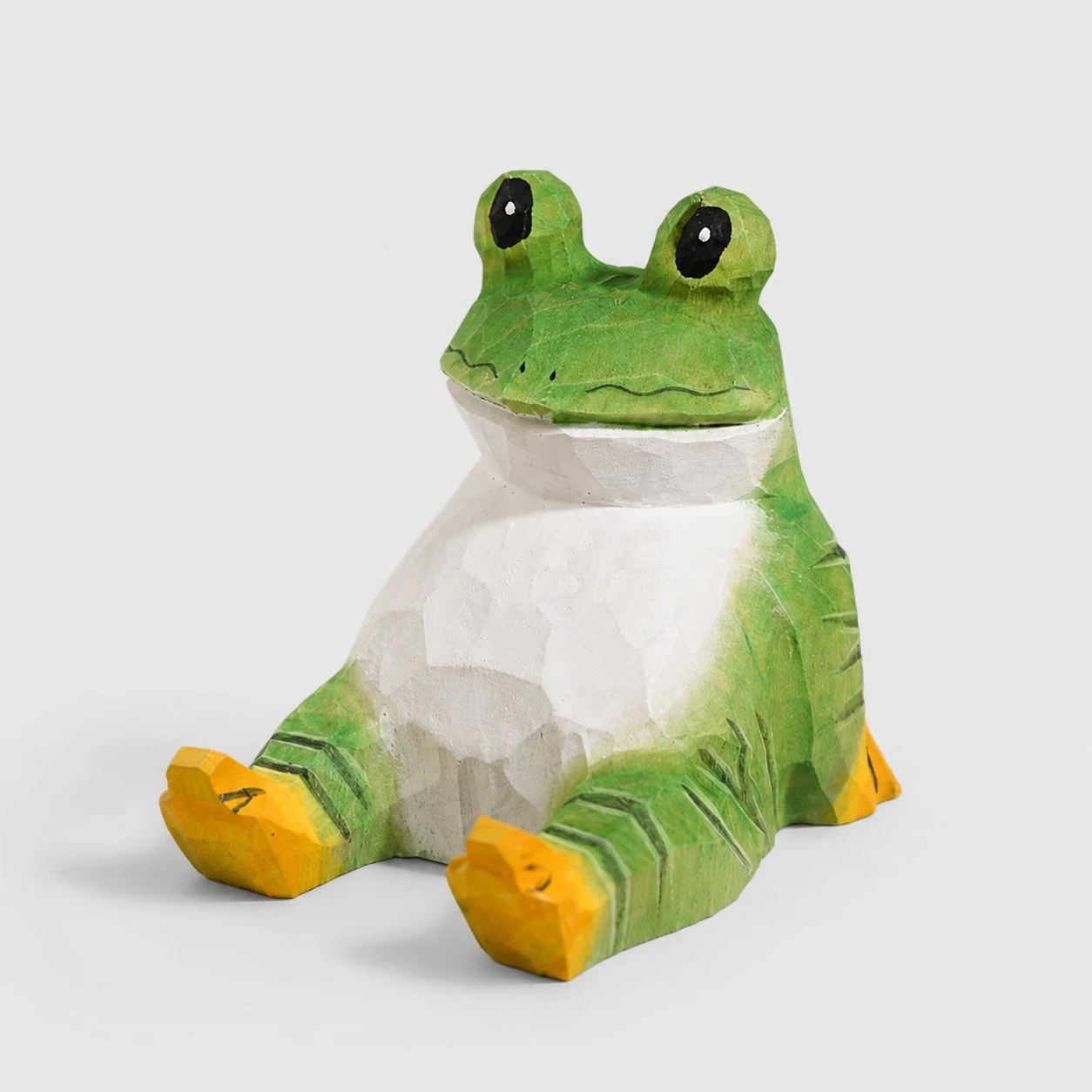 Soporte para teléfono de madera tallada a mano con forma de animal, rana verde.