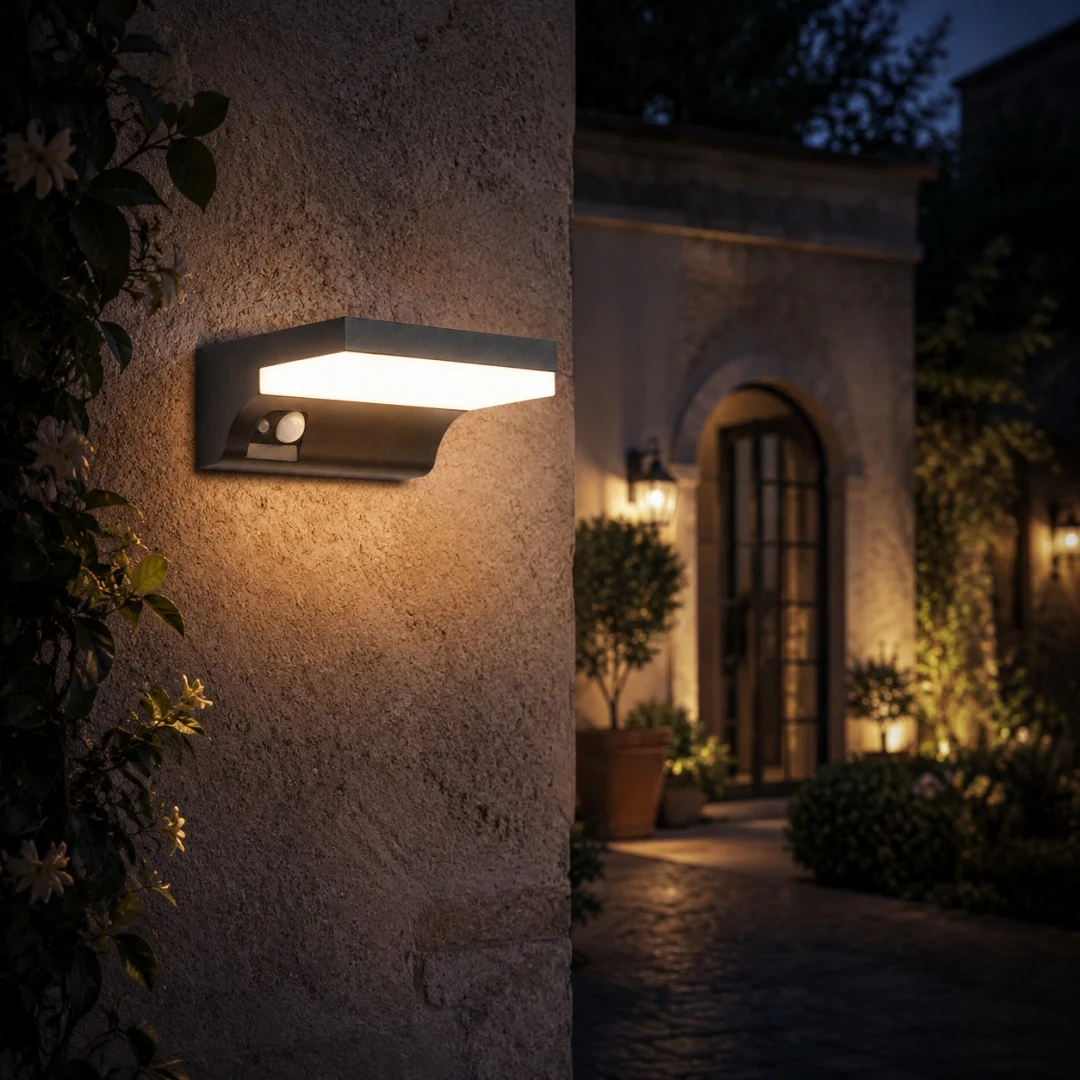 Lampada da parete esterna installata accanto all'ingresso per la notte