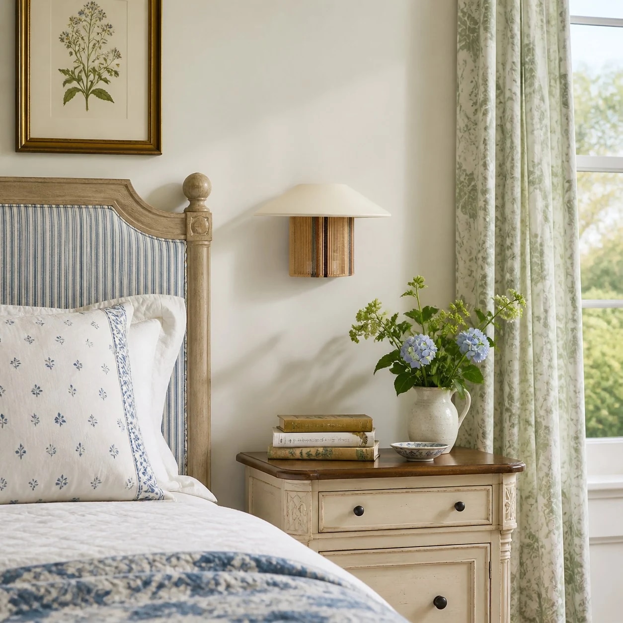 Woven wall sconce bedroom corner scene