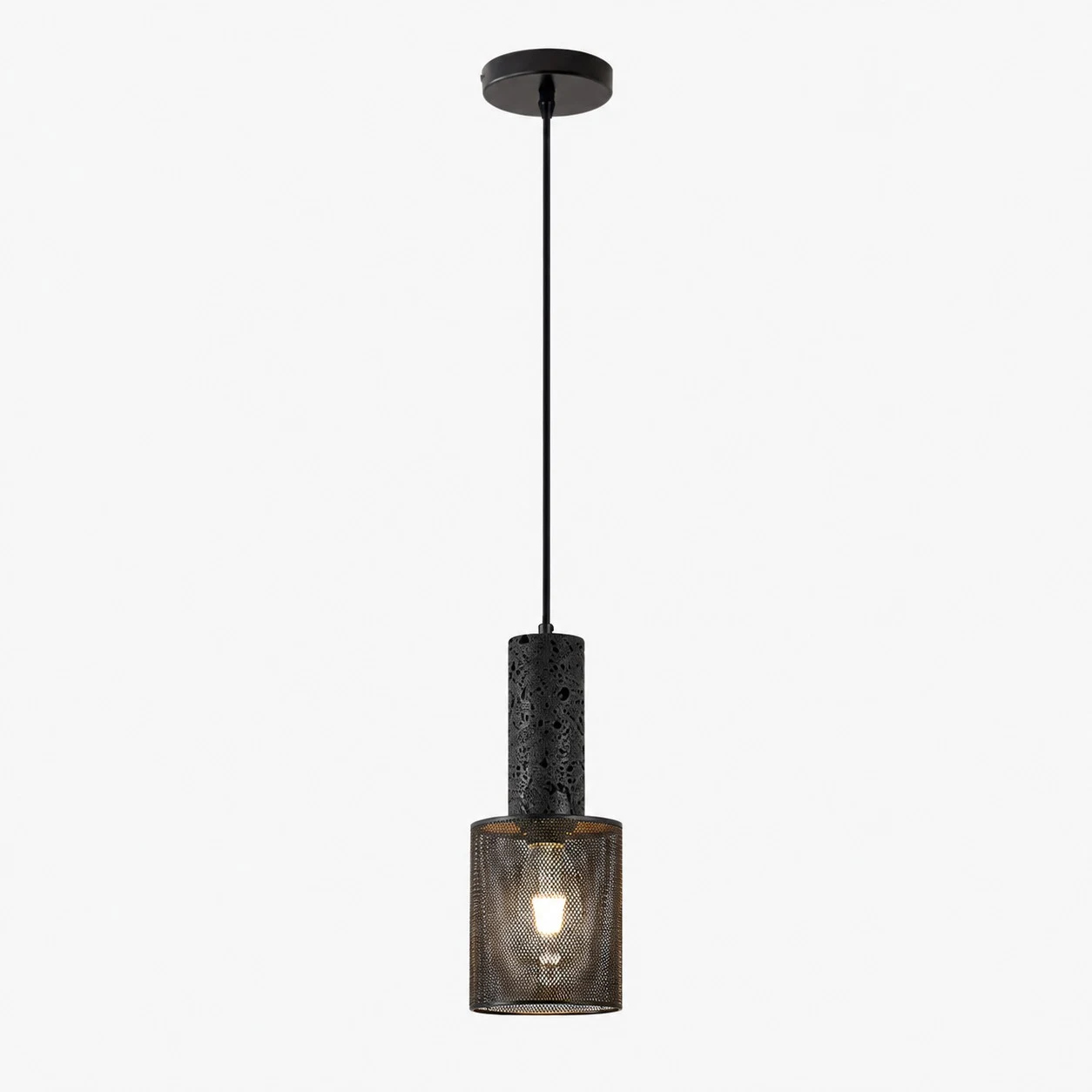 Lampada a sospensione Style A con maglia completamente nera.