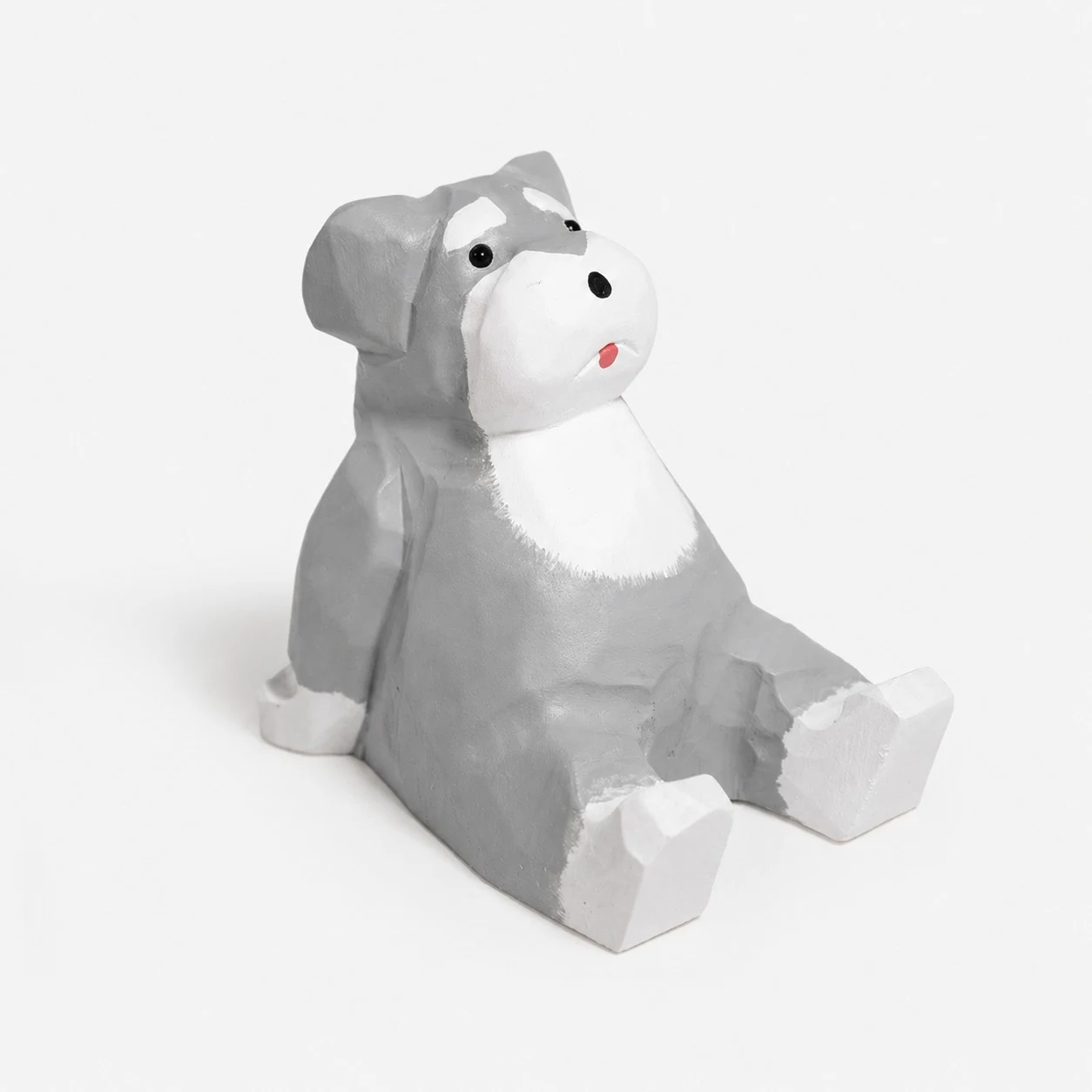 Soporte para teléfono de madera tallado a mano con forma de perro Schnauzer