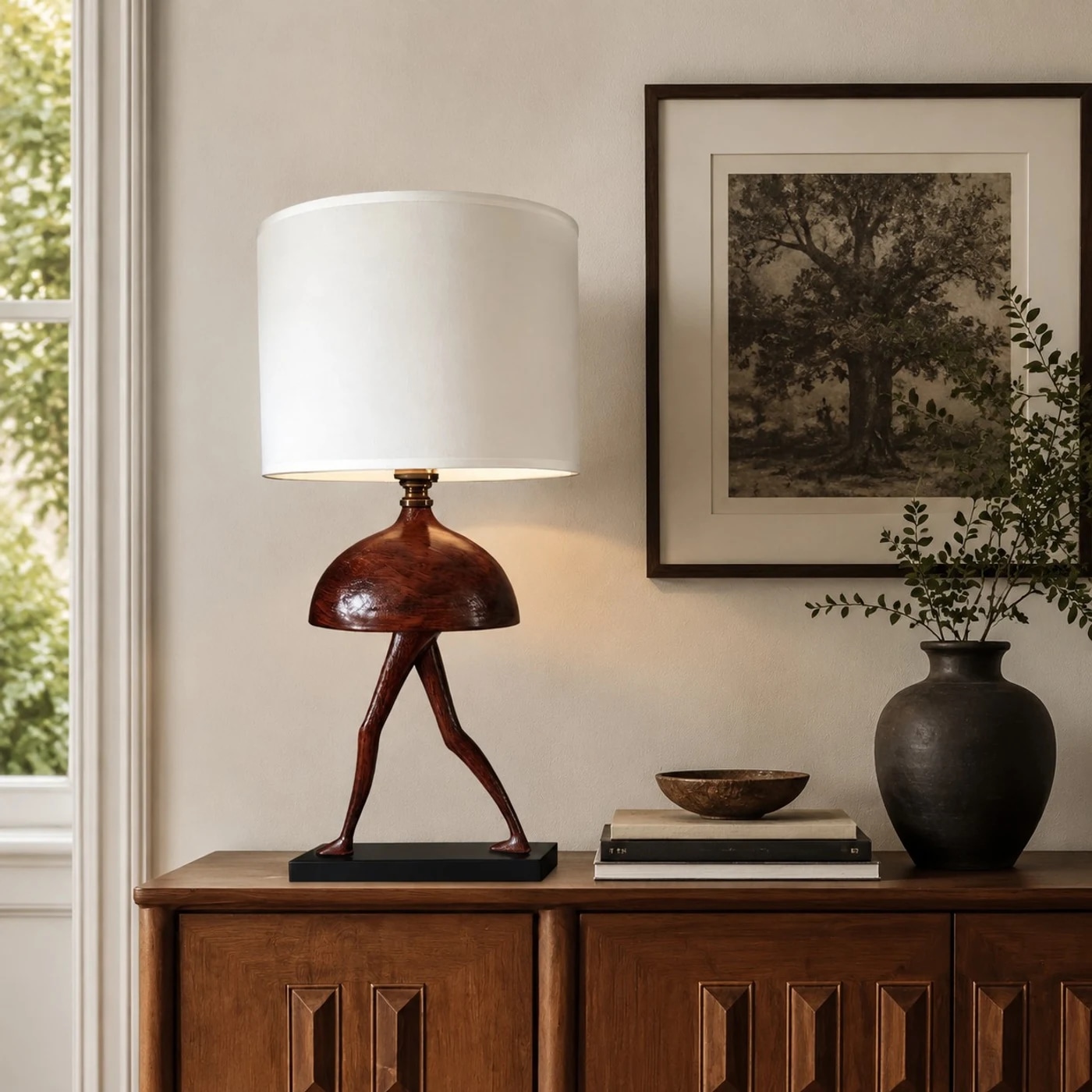 White shade table lamp in room