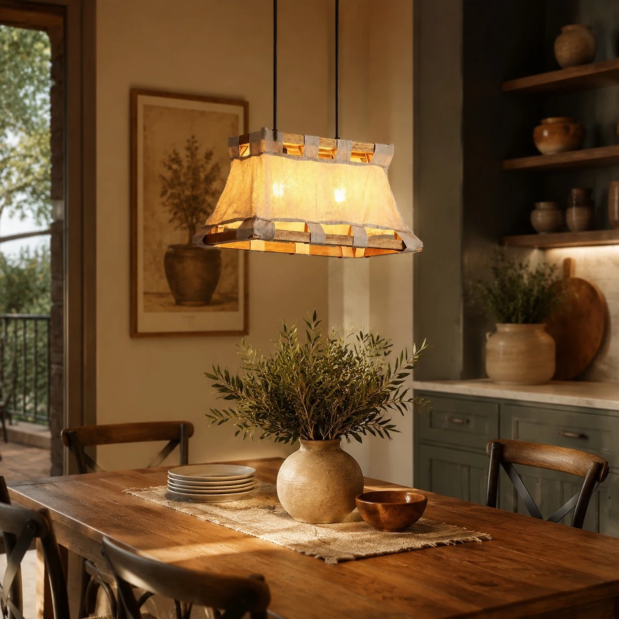 Altre inquadrature della stanza per dare un'idea delle dimensioni e dell'atmosfera. 7 Lampada a sospensione Wabi-Sabi in legno e tessuto